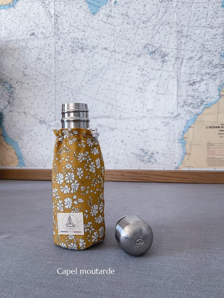 Bouteille isotherme 260 ml Qwetch &amp; pochette de transport - Liberty Trinquette Artisanat