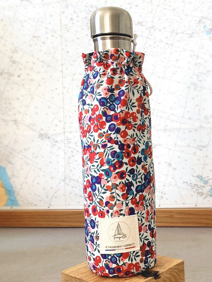 Bouteille isotherme Qwetch 500ml &amp; pochette de transport - Liberty - Trinquette Artisanat