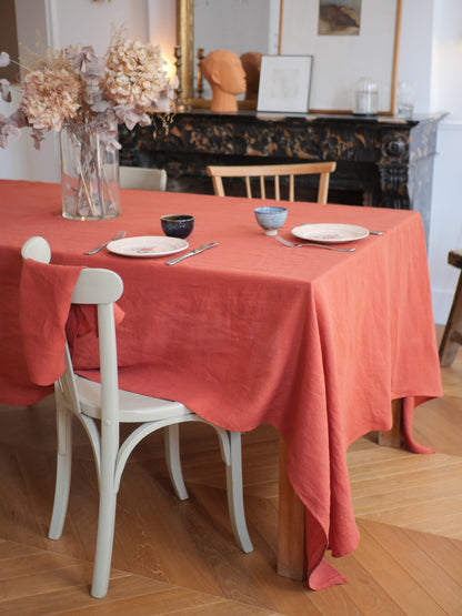 Grande nappe en lin lavé paprika, terracotta - Trinquette Atelier